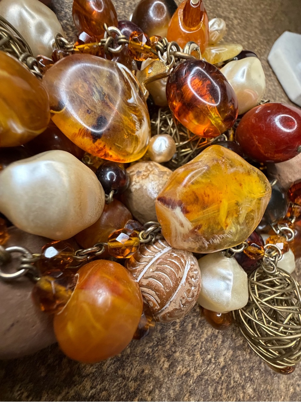 Cecile Jeanne Paris Vintage Statement Chunky Bead Necklace in Amber and Gold - Picture 7 of 8